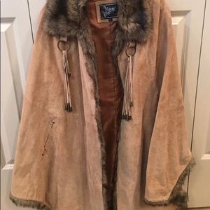 SOLD Suede fur Trimmed Cape Large